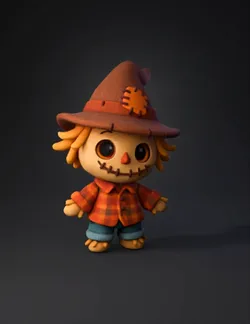 plush scarecrow toy wearing brown hat and orange plaid shirt with yell