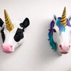 Unicow & Magical Unicorn Wall Decor - 2-Pack Stylized Animal Trophy Busts