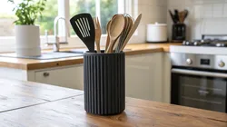 Modern Minimalist Kitchen Utensil Holder Ribbed High