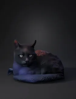 black domestic cat lying on a blue surface with sleek fur and yellow