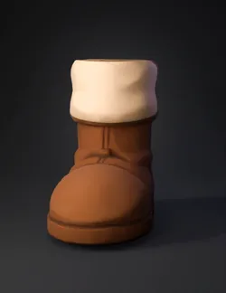 brown ankle boot with white fur cuff in cartoon style