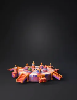 colorful circular game board with central numbered token and surroundi