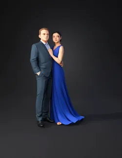 couple wearing formal attire man in suit and woman in blue evening go