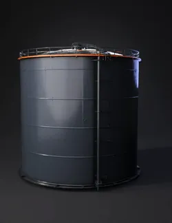 Create a game ready 3D model of a large cylindrical oil refinery stora