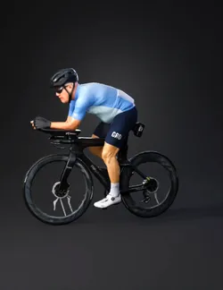 cyclist on road bike in blue kit