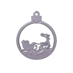 Deer with Sleigh Circle Christmas Ornament 3D Model