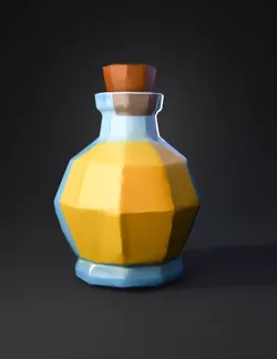 potion bottle with yellow liquid blue glass cork stopper faceted po