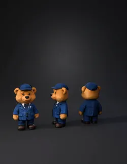 teddy bear plush in blue plaid suit with bow tie and cap three view r