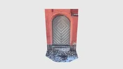 Old doors on the red wall
