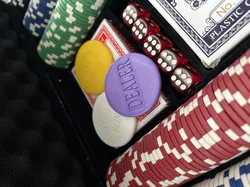 Poker dealer, big and small blind chip