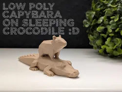 Low Poly Capybara on Sleeping Crocodile