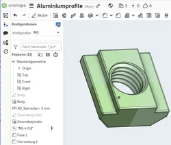 Nutenstein für Nut 6mm mit gedrucktem M5 Gewinde / T-slot Nut, 6mm Slot, With a Printed M5 Thread