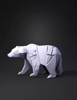 bear composed of wood plank panels with dice and puzzle pieces colorf