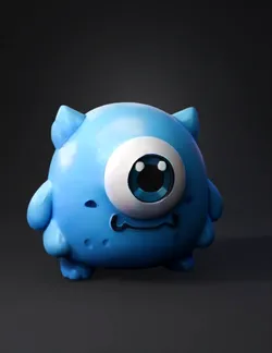 blue one eyed cartoon monster with rounded body single large eye sma