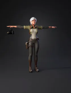 gere o modelo 3D de uma arqueologa de 1 6 m MULHER com cabelos branc