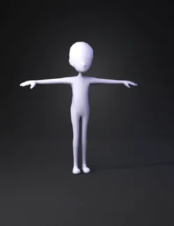 humanoid character mesh in T pose with blue wireframe overlay