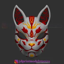Japanese Fox Mask Demon Kitsune Costume Cosplay Helmet STL File