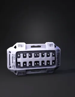 rugged battery pack with textured black housing and connector slots in