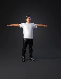 t pose human figure wearing white t shirt and dark jeans against a bl