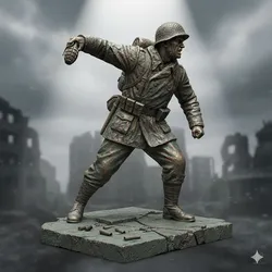 WWII Soldier Statue Throwing Grenade - World War 2 Infantry | 3D Printable Model