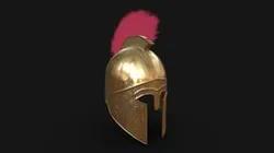 Roman helmet with red plume