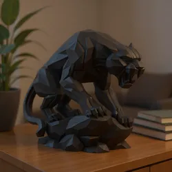 Shadow Maw – Low Poly Panther Attack Pose STL Model