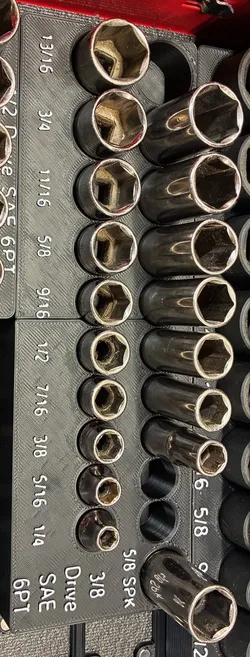 Gridfinity Bin For Craftsman 3/8 Drive SAE 6PT Sockets
