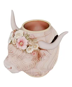 Blossoming Highland Cow Elegant Floral Desk Vase