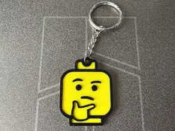 Brick Figure L E G O Head Keychain – Thinking Face - Free 3D Print Model
