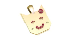 Cute Cat Face Gold Pendant with Ruby Gemstones 3D Printable