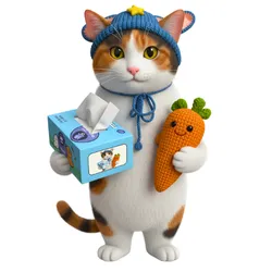 Cute Cat with Winter Hat and Carrot Toy