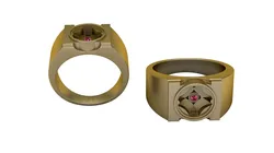 Geometric Signet Ring with Integrated Ruby Solitaire