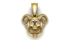 Gothic Ram Skull Medallion Iced-Out Horned Skull Door Knocker Pendant