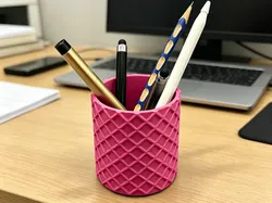 Grid Texture Simple Pen Holder - Free 3D Print Model