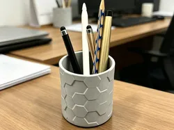 Hex Textured Minimalist Pen Holder - Free 3D Print Model