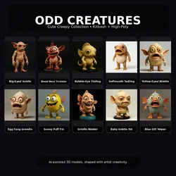 Odd Creatures Collection Cute Creepy Kitbash High-Poly Monsters 3D Print Model in Monsters & Creatures 631695
