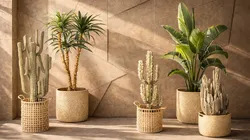 Set Cactus cacti Yucca DracaenaBanana Palm baskets decor