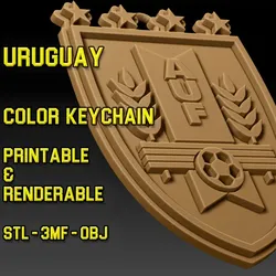 Uruguayan Football Association Team Crest Keychain Color Printable and Renderable 3D Print Model in Keychains 632424