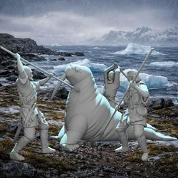 Vikings on Greenland – Walrus Hunt Scene | 28mm/32mm STL | 3 Figures & Walrus | Wargaming & TTRPG