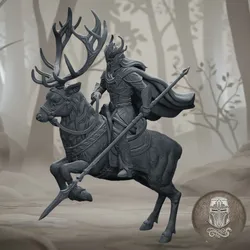 Wood Elf Stag Knight – Elven Lord on Royal Deer Mount | 32mm Fantasy Wargame Hero