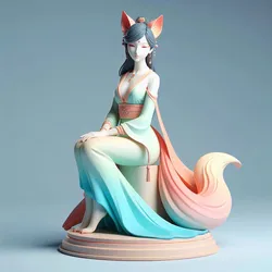 3142 Fox Spirit Woman in Pu Song Ling Style, Halloween, fox, spider, troll, gnome, gorgon, wild, bat, monster, gothic, wizard, witch, werewolf, horror, beast, mutant spider, skeleton, skull, 3d, stl
