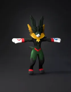 anthropomorphic creature character with green and yellow fur black su