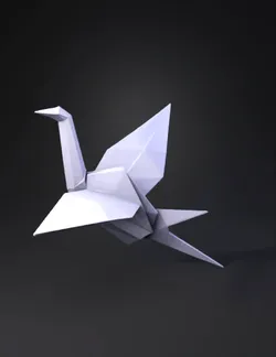 Create a high detail 3D printable low poly origami crane in flight mat