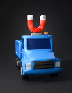Create a low poly mobile game magnet cleanup truck based on the refere