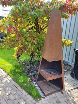 Outside steel fireplace for terrace