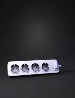 power strip with four outlets white plastic housing black on off swi