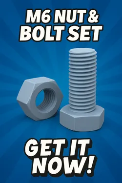 M6 × 1 mm Screw and Nut (3D Printable, ISO Metric Thread)