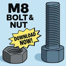 M8 × 1.25 mm Screw and Nut (3D Printable, ISO Metric Thread)