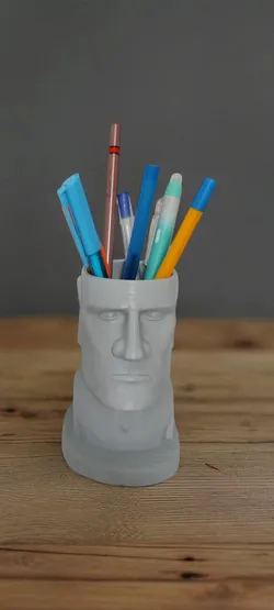 Stone Face Pen Holder or Pot - Moai Head Stylized