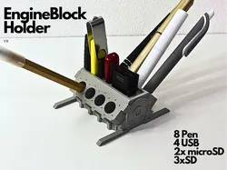 V8 Engine Block Pen Holder (USB, SD, microSD)